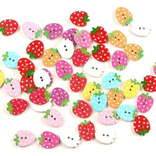 50pcs Mixed Strawberry Wooden Buttons For Clothing Needlework Scrapbooking Wood Botones Decorative Crafts Diy Accessories