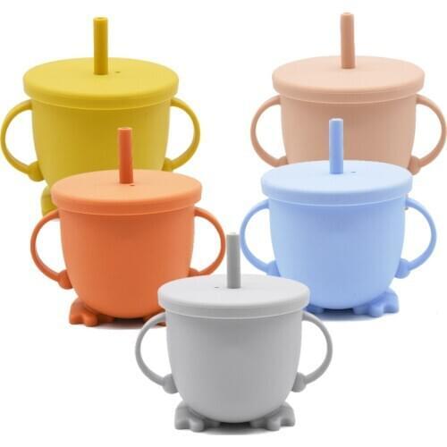 Baby Feeding Cups Silicone Sippy Snack Cup Leakproof Handle Training Cup Toddlers Kids Silicone Sippy Cup Lids Drinkware Cups