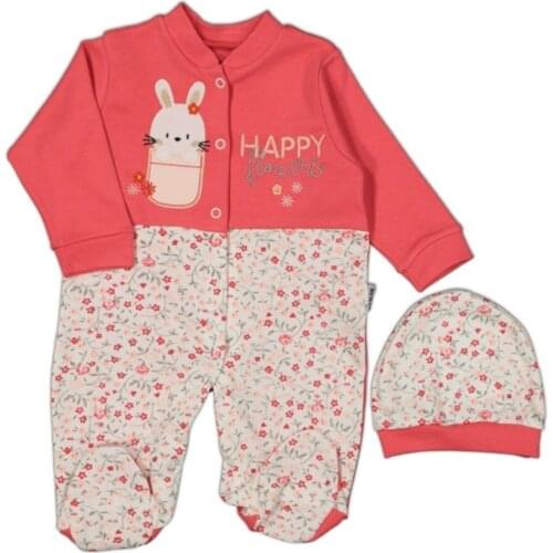 Jaju Baby, Happy Flowers Bunny Pomegranate Blossom Color Hat Jumpsuit