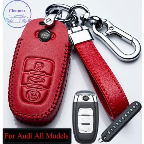 For Audi A6 A4 A3 A8L Q3 Q5 Q7 A5 A7 TT Car Key Bag Genuine Leather Fob Cover Red Black Holder Decoration Fit Boy And Girl