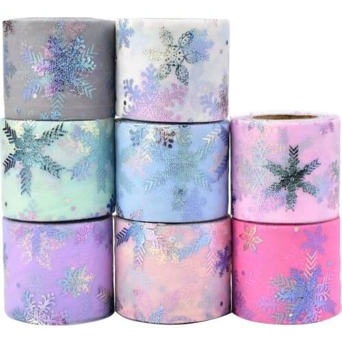 HSDRibbon 60MM Colorful snowflake printed Pattern organza Mesh Fabric Ribbon