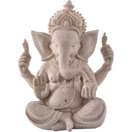 Resin Crafts Southeast Asia Indian Style Elephant Sculpture Ganesha Buddha Statue Home Decoration Resemble Sandstone Color
