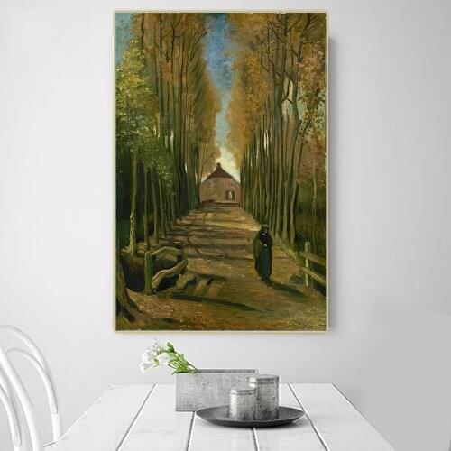 Citon Van Gogh《Avenue of Poplars in Autumn》Canvas Art Oil Painting Artwork Poster Picture Wall Decor Home Living room Decoration