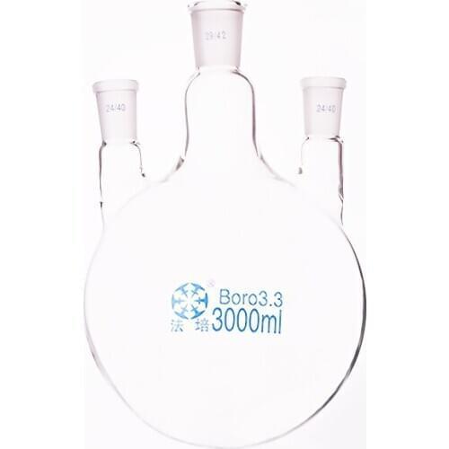 Three-necked flask straight shape,with three necks standard ground mouth,Capacity 3000ml,Middle joint 29/42,lateral joint 24/40