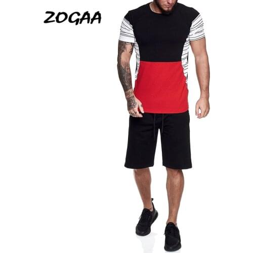 ZOGAA Sets Men Summer New Mens Striped Short-sleeved Color Matching Splicing Suit Outdoor Sports Leisure Sweatsuit Youth Chic
