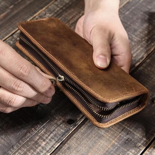 Handmade Leather Pencil Case Pen Bag Zipper Pouch Stationery Storage Box