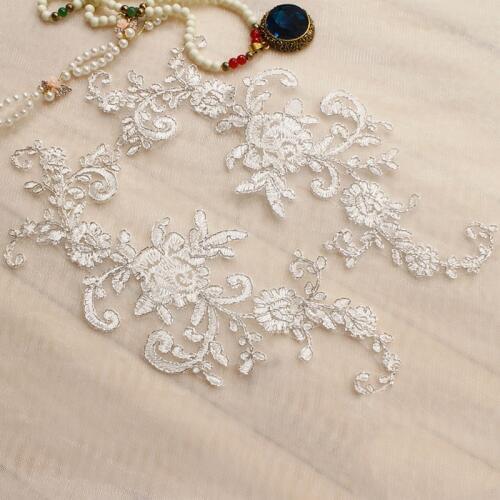 10Pieces Lace Fabric Silver Thread Lace Patch Embroidered Applique DIY High-end Wedding Dress Accessories Handmade Crafts