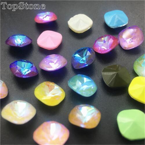 6mm 8mm 12mm Mocha AB Color K9 Crystal Glass Fat Square Pointback Classicial Rhinestone