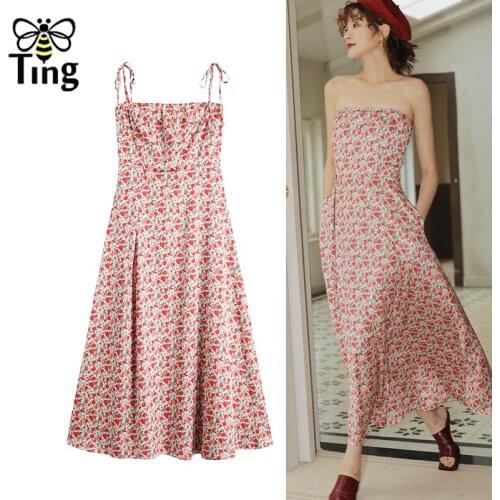 Tingfly Summer Bohemian Print Floral Dress Sexy Strap Split Casual Club Dresses Women Boho Sundresses Slip Long Dress Zaful
