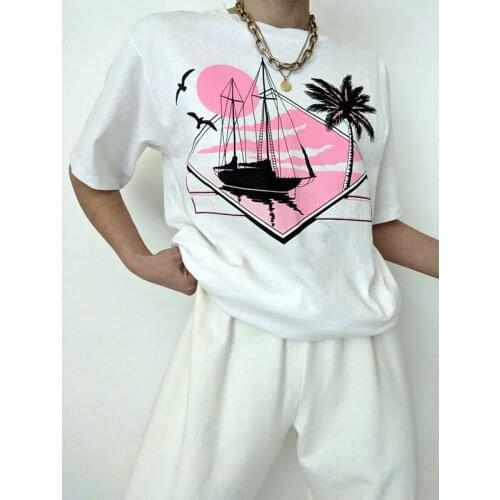 Calelinka 2021 Ins Fashoin White Female Oversized Cool Tshirt White 100% Cotton Graphic Tees Short Sleeve Street Style Tshirts