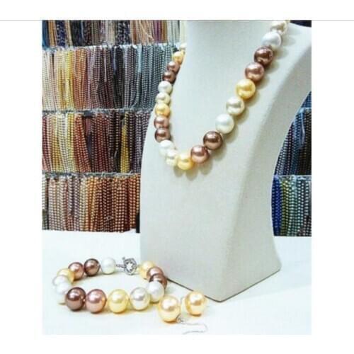 Fashion jewelry Free Shipping 14mm Black South Sea shell pearl necklace bracelet earrings set LL001 ^^^@^Noble style Natural Fi