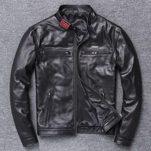 2020 Mens Genuine leather Brand Vintage Vegetable-tanned Sheepskin Black Jacket Large Size Warm Motorcycle Biker Coat