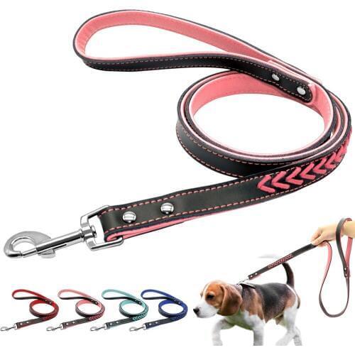 Soft Leather Dog Leash Padded Braided Pet Dog Leash Pets Long Rope Belt For Small Large Dogs Walking Running Pink