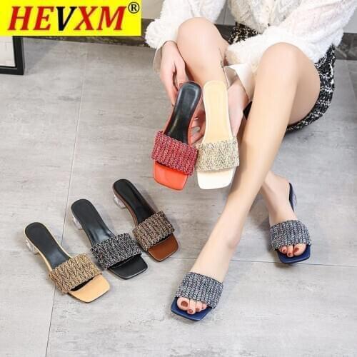 2021 Women Slides 5cm High Heels Mules Female Fetish Slippers Summer Sandals Lady Clear Block Low Heels Blue Shoes Big Size 44