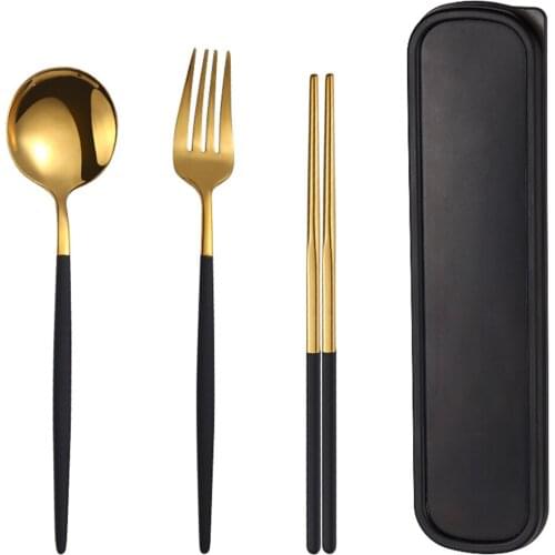 4-piece set Portuguese style stainless steel portable tableware Student tableware travel lunch box Fork spoon chopsticks set