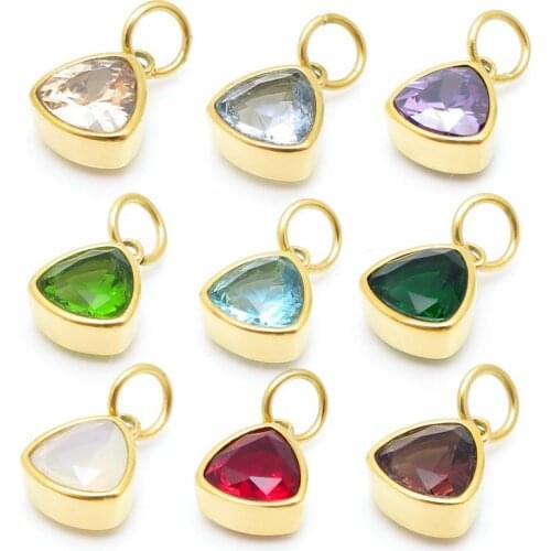 10mm Stainless Steel Cubic Zirconia Crystal Geometry Charms Pendants for Women Necklace Earring Jewelry Accessories