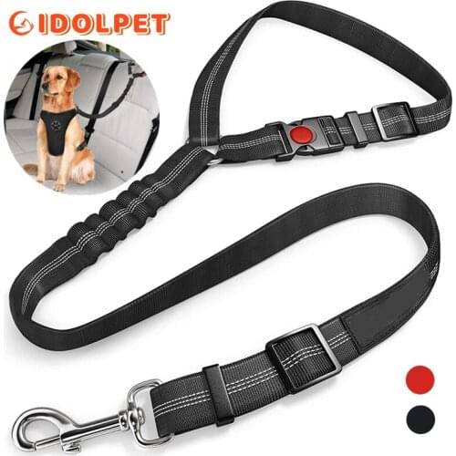 Pet Car Seat Belt Restraint Adjustable Puppy Safety Elastic Bungee Connect Dog Harness in Vehicle Travel Dog Reflective Leash