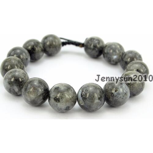 Handmade 12mm Adjustable Natural Larvikite Labradorite Gems Stone Round Beads Bracelet Healing Reiki 5 Strands/Pack