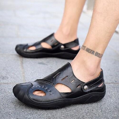 Men sandals Genuine Leather Summer Business Casual Mens Sandals Splice Shoes Outdoor Male Beach Sandal leisure Fashion Sandals