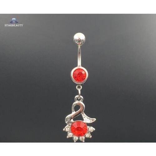 Red Zircon Drop Flower Dangle Belly Piercing Bell Anti Allergy 316L Steel Earrings Ear Nail Belly Button Rings Navel Piercing