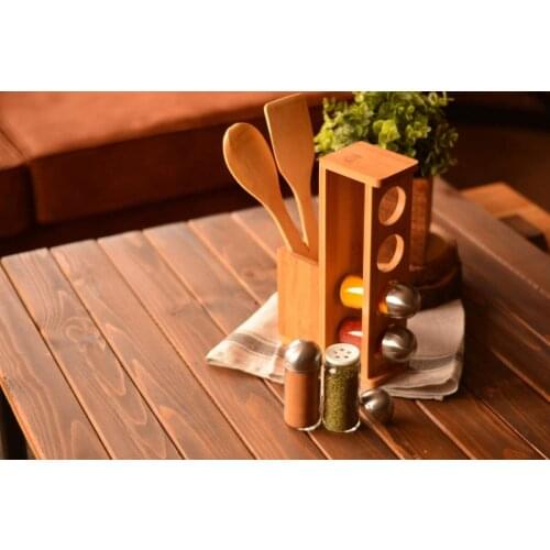 Spice Rack Jars Organizer Container Set of 4 Jars With Bamboo Stand and Spoon Holder Kitchenware Spice Organizer Spice and Stand