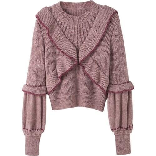 Fall/winter New Style Han Fan Top Ruffle Sweater Women Long-sleeved Loose Lantern-sleeved Sweater UK194