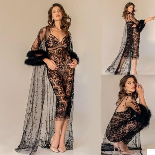 Vintage Evening Dresses See Through Gowns Feather Lace Silk Tulle Women Dress Photography Long Robes Prom Gowns Custom Made