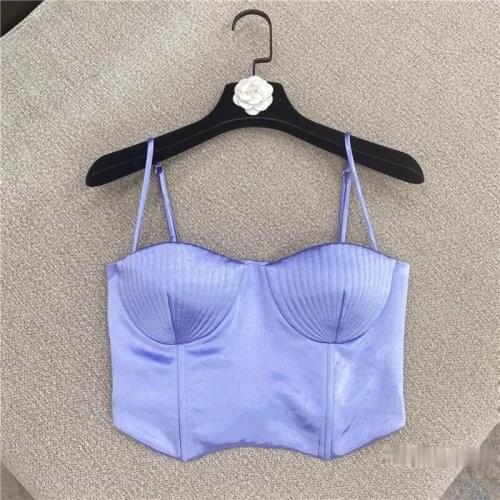 Womens Sext Camisole 2021 Spring and Summer Korean Style Elastic Tight Blue Tank Tops Ladys Bras Outwear Underwear Femme