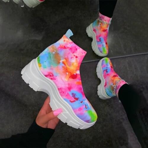 Women Sock Ankle Boots Multicolor Ladies Shoes Ladies Thick Bottom Platform Shoes Woman Casual Autumn Winter Large Size 2020 New