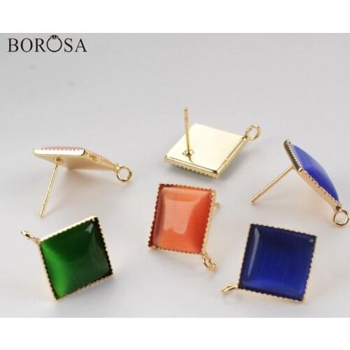 BOROSA 17mm Square Natural Stone Stud Earrings Women Colorful Gems Stones Ear Stud for Earrings Making Diy Jewelry WX1389