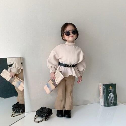 2020 Winter Korean girls horn pants girls plus-down pants girls plus-thick knitted pants children plus-down flared pants