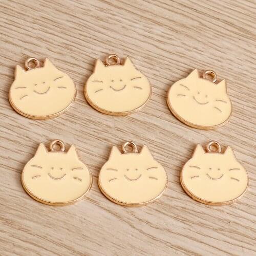 10pcs 20*20mm Cartoon Enamel Cat Head Charms Fit Necklaces Pendants Bracelets DIY Cute Animals Charms Jewelry Accessories Making