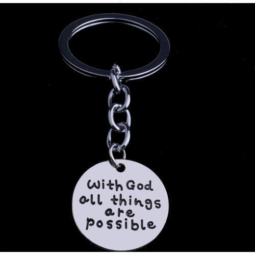 12PC/Lot Women Men Keychain Inspiration With God All Things Are Possible Keyring Cell Phone Car Bags Keyfob Religious Key Chain