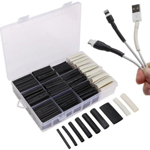 300Pcs/lot Polyolefin Shrinking Assorted Heat Shrink Black White Tube Wire Cable Insulated Sleeving Heat Shrink Tubing Set