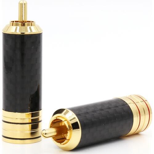 4PCS Hifi audio Gold Plated Carbon fiber RCA Extension cable RCA Plug Locking soldering plug connectors