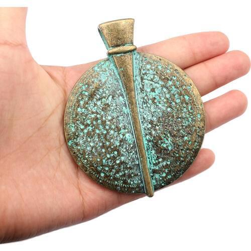 4PCS Large Tone Vintage Bronze Verdigris Patina Charms Medallion Boho Round Pendants for Necklace Findings Jewelry