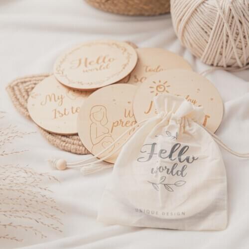 Double Sided 5pc Baby Wooden Teethers Newborn Milestone Card Personalized Customization Chewing Chips Wooden Blank ChildrenS