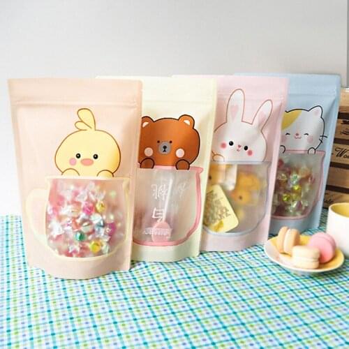 500Pcs/Lot Cartoon style Zipper Bag Lock Plastic Bag Cookie Candy Ziplock Bag Baby Shower New Year Gift Bag Wholesale