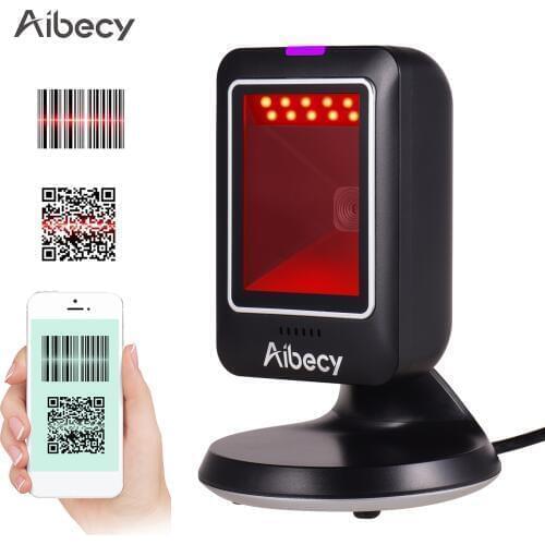 Aibecy 1D/2D/QR MP6300Y Omnidirectional Barcode Scanner USB Wired Bar Code Reader CMOS Hand-Free QR Code Scanner for Retail