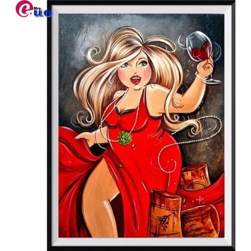 5d Diy Diamond Painting Drinking woman Cross Stitch Diamond Mosaic Fat Lady Home Decor Embroidery Sale Full Square Round Drill