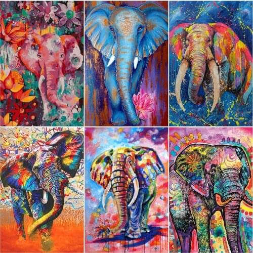 AZQSD DIY Coloring By Numbers Elephant Drawing On Canvas Acrylic Paint Unframe Oil Painting By Numbers Animal Decor For Home
