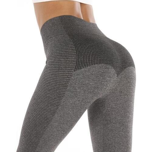 Seamless Yoga Leggings Grey Stripe Gym Yoga Pants Women High Waist Yoga Leggings Running Fitness Clothing Sport Long Pants