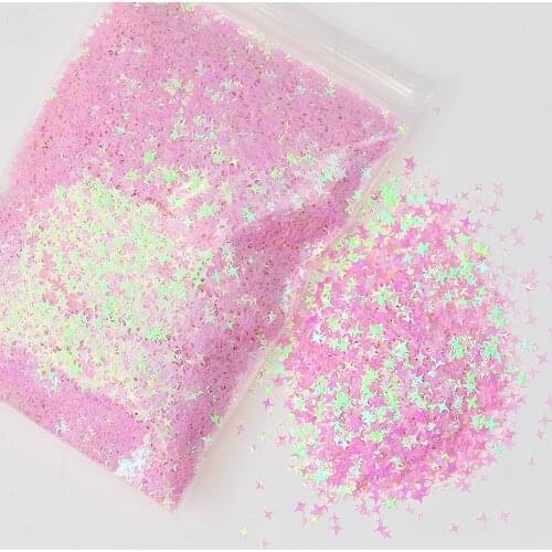 2mm - 5mm Pink/Clear Iridescent 4 Point Star Glitter Nail Art Decoden -50 grams Stars Confetti Glitter Four-Angle Star Glitter