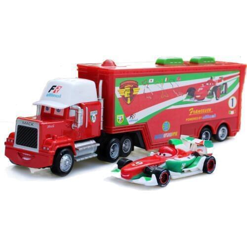 Disney Pixar Cars No.1 Mack Truck + Small Car Francesco Bernoulli Metal Toy Car For Children 1:55 Loose Brand New In Stock