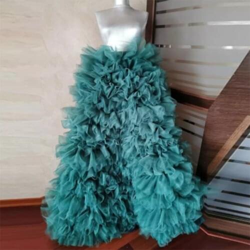 Elegant Emerald Green Ruffle Tiered Floor Length Tulle Skirts Real Image Puffy Elastic Tutu Long Prom Gowns Vestidos Custom Made