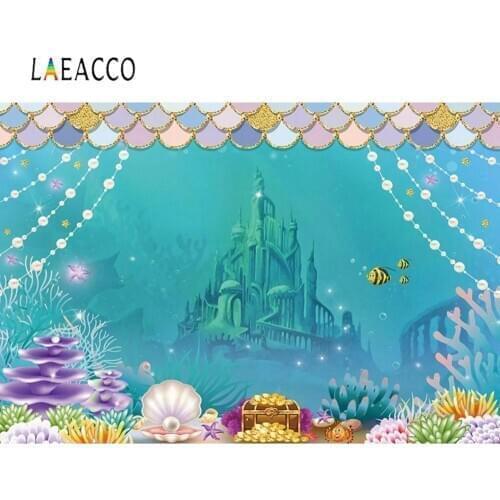Fish Mermaid Background Photography Scale Underwater Castle Pearl Coral Shell Birthday Party Customized Banner Photo Backdrops