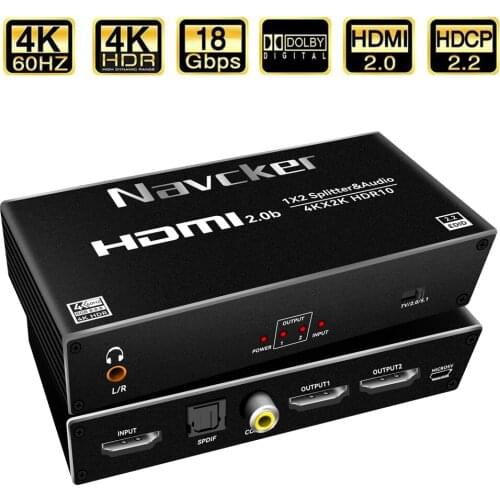 Navceker HDMI Splitter 1x2 4K HDMI Splitter Audio Extractor 1 in 2 out Port HDMI Cable Splitter HDMI Amplifier for PS4 PS5 Xbox