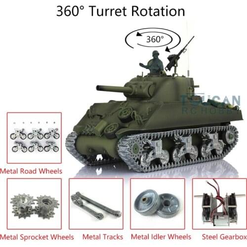 Heng Long 1/16 RC Tank Customized 7.0 M4A3 Sherman 3898 360° Turret Metal Tracks TH17680-SMT4