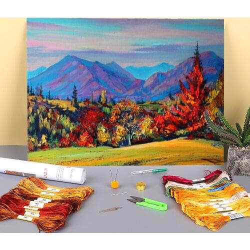 Landscape Printed Water-Soluble Canvas 11CT Cross-Stitch Embroidery Full Kit DMC Threads Craft Handmade Knitting Hobby Magic