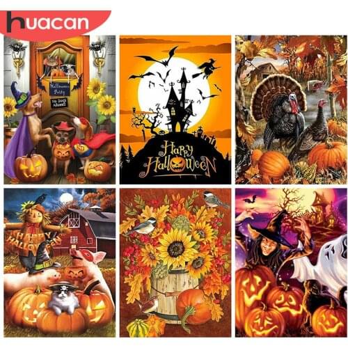 HUACAN Full Square/Round 5d Diamond Painting Pumpkin Halloween DIY Diamond Embroidery Animal Home Decor Wall Art